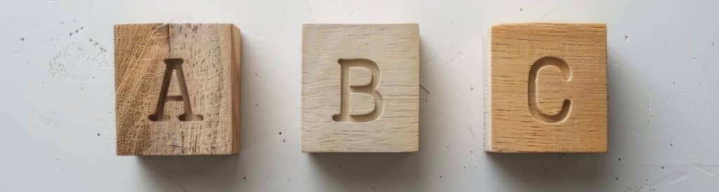 ABC wooden blocks on a table