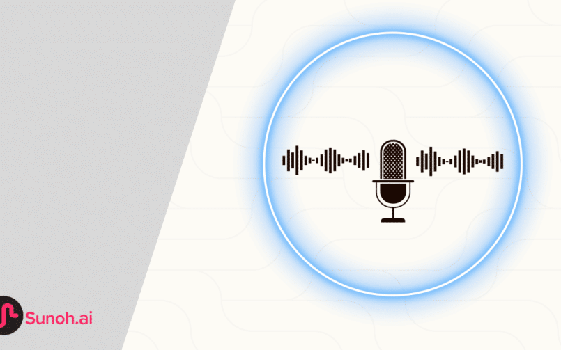 cartoon microphone on screen with blue circle around it and sound waves