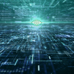 Image AI icon overlaid on a technology screen background showing cyberspace